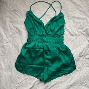 Shinestar Green Satin Romper